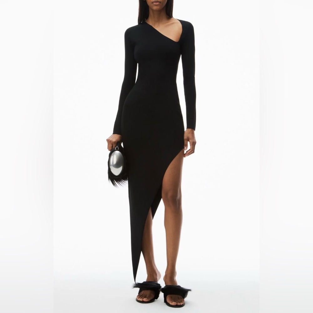 Alexander Wang Black Long-Sleeve Asymmetric Hem Dress